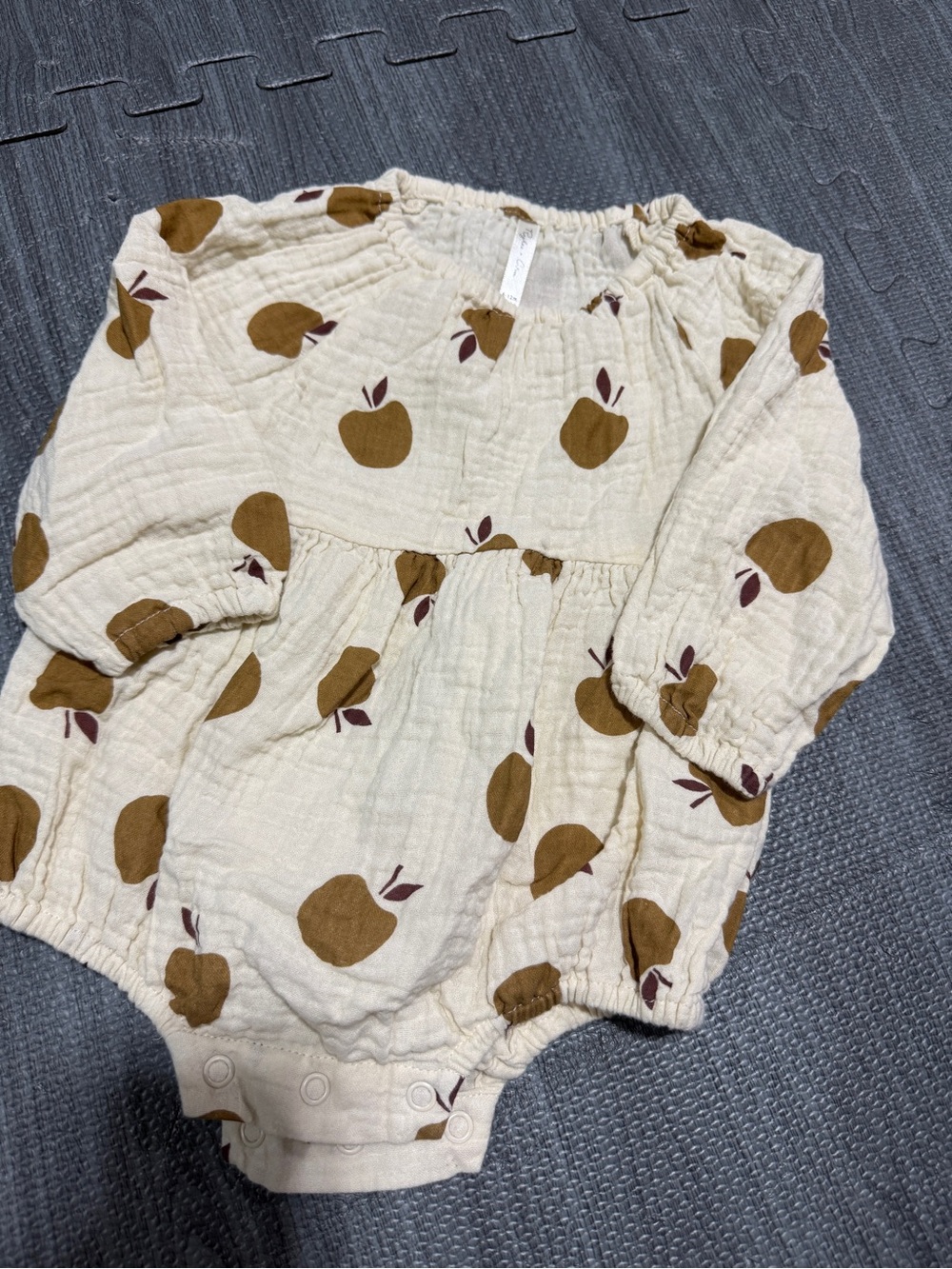 Rylee + Cru Cream Muslin Apple Print Baby Romper